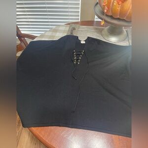 Chico's Poncho Sweater Lace Up Fringe  Boho